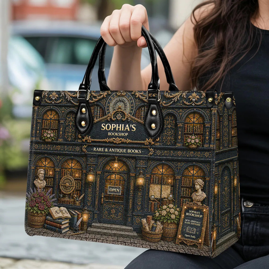 Personalized Vintage Bookstore Handbag for Book Lovers