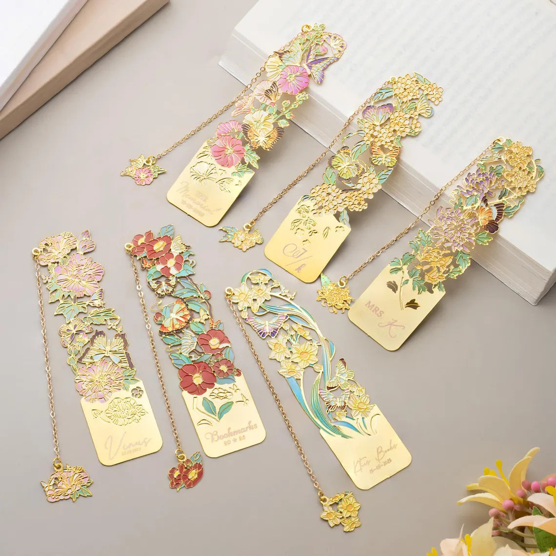 Personalized Birth Flower Butterfly Metal Bookmark | Custom Name Initial Date