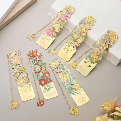 Personalized Birth Flower Butterfly Metal Bookmark | Custom Name Initial Date