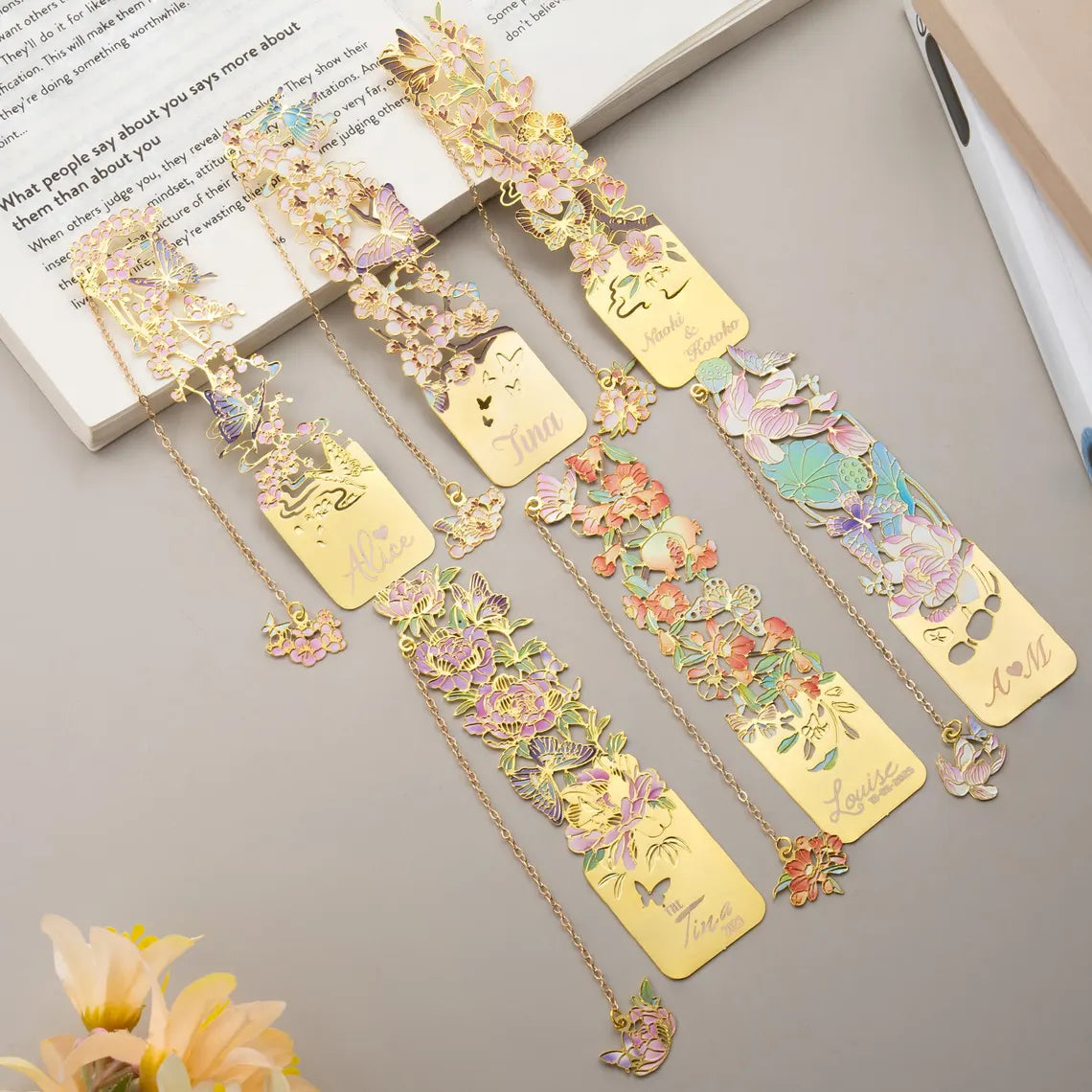 Personalized Birth Flower Butterfly Metal Bookmark | Custom Name Initial Date