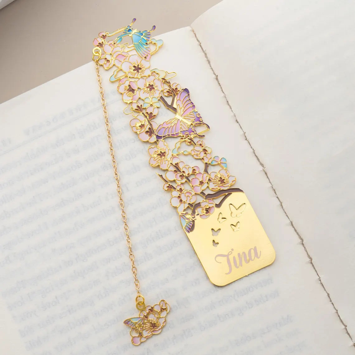 Personalized Birth Flower Butterfly Metal Bookmark | Custom Name Initial Date