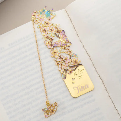 Personalized Birth Flower Butterfly Metal Bookmark | Custom Name Initial Date