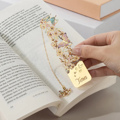 Personalized Birth Flower Butterfly Metal Bookmark | Custom Name Initial Date