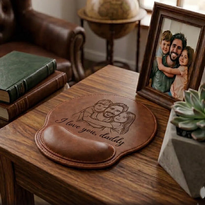 Personalized Leather Mouse Pad with Photo Sketch for Dad Gift