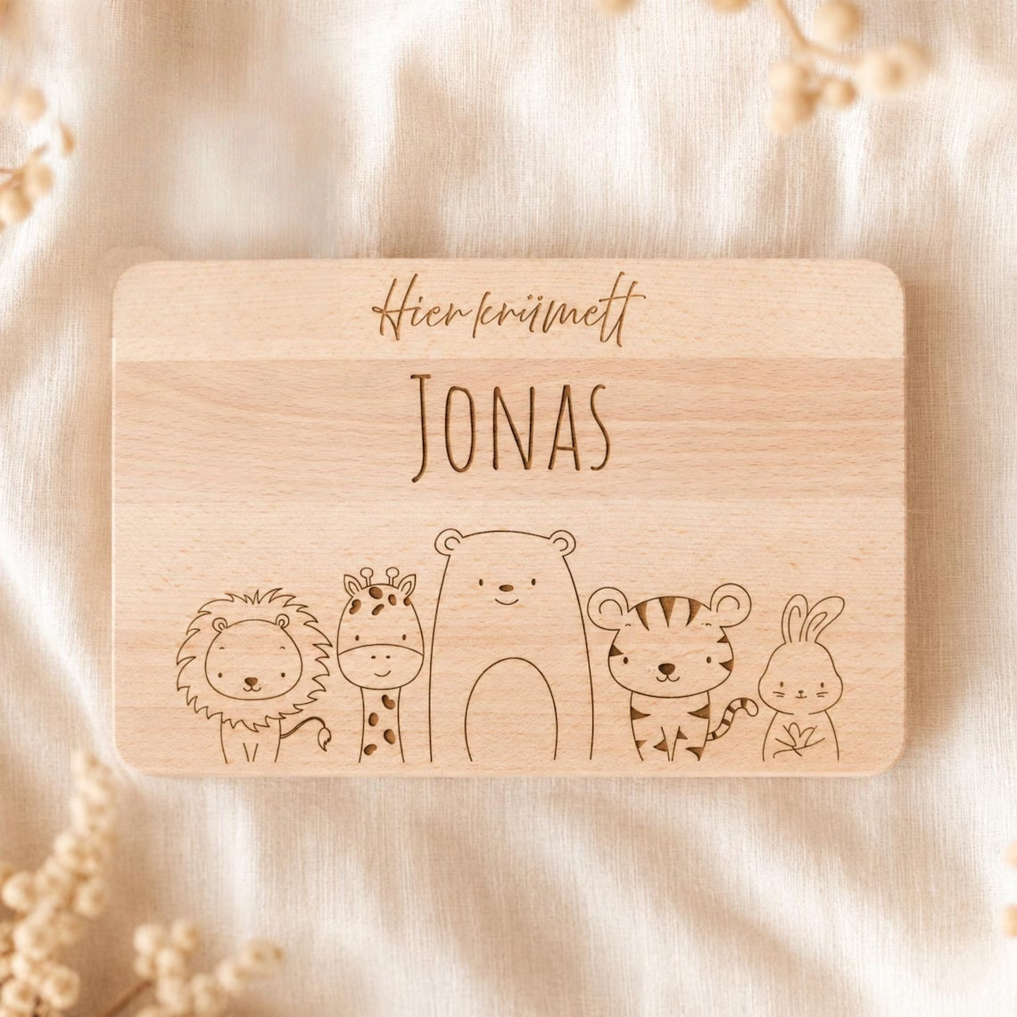 Personalized Wooden Breakfast Board with Name & Animals