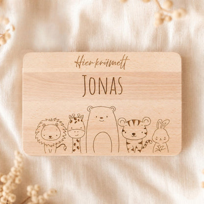 Personalized Wooden Breakfast Board with Name & Animals