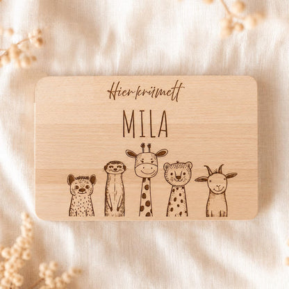 Personalized Wooden Breakfast Board with Name & Animals
