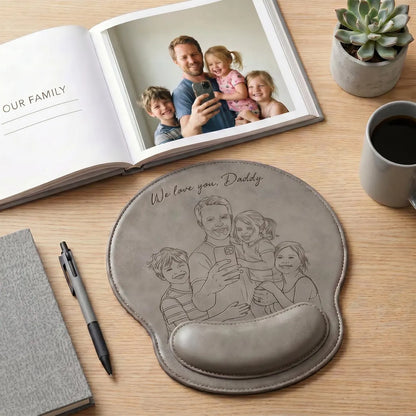 Personalized Leather Mouse Pad with Photo Sketch for Dad Gift