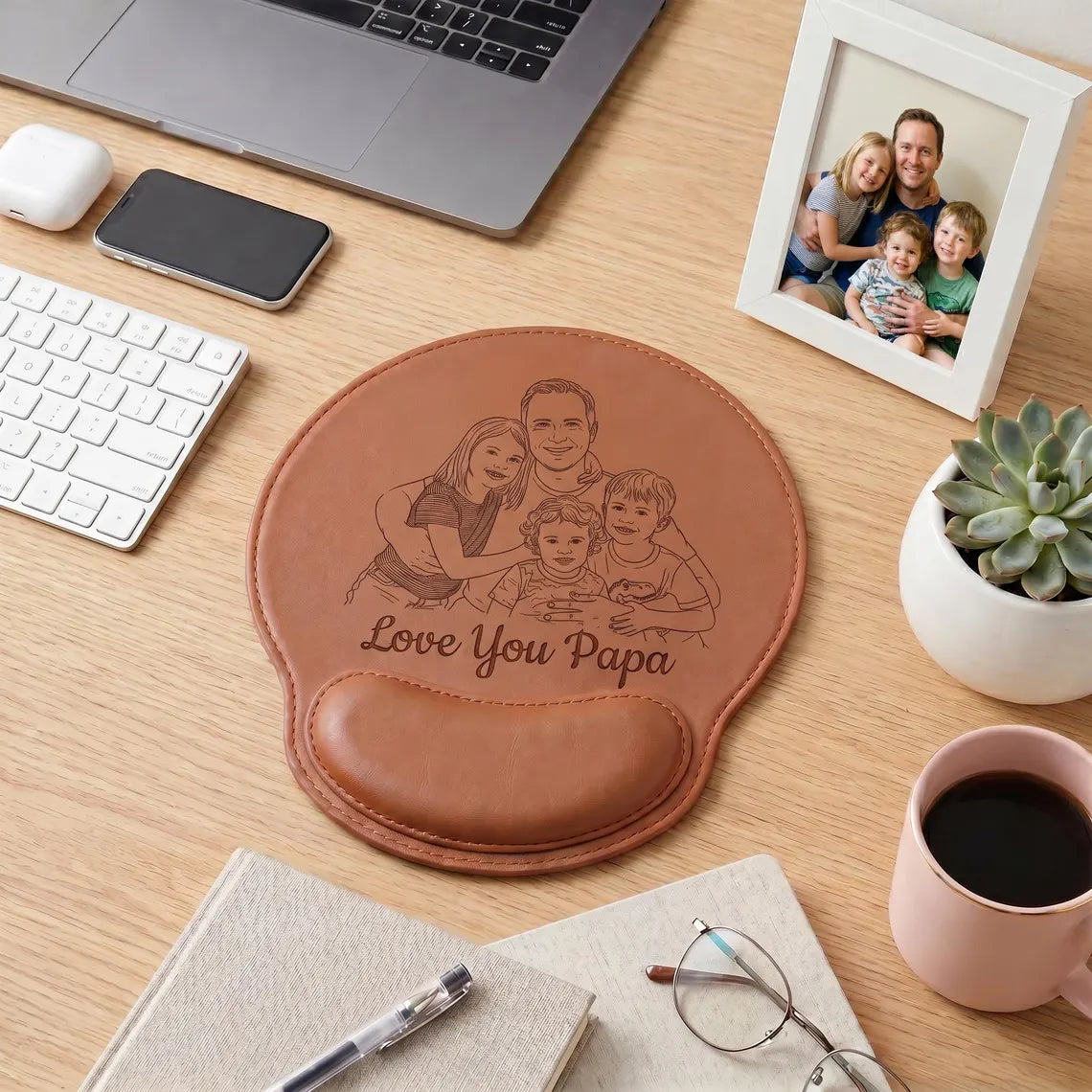 Personalized Leather Mouse Pad with Photo Sketch for Dad Gift