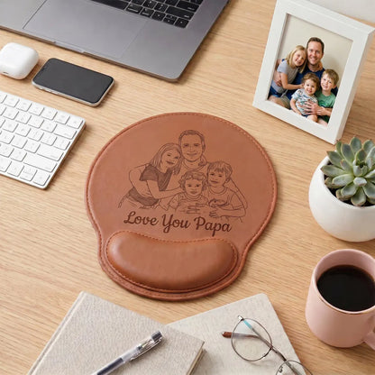 Personalized Leather Mouse Pad with Photo Sketch for Dad Gift