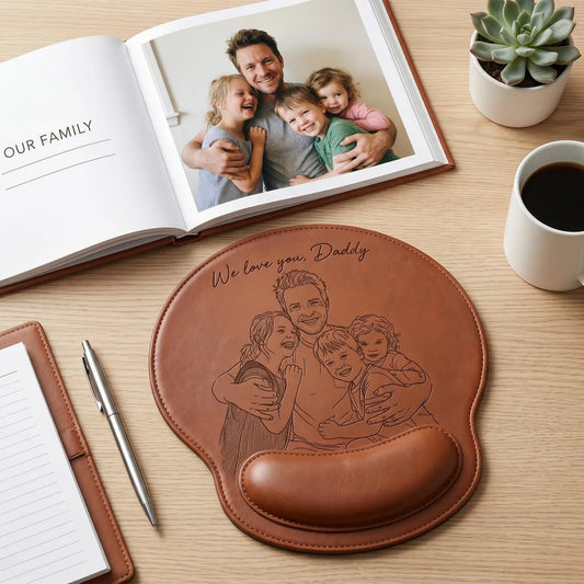 Personalized Leather Mouse Pad with Photo Sketch for Dad Gift