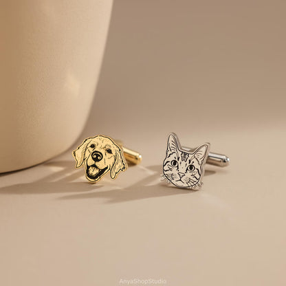 Custom Pet Portrait Cufflinks | Personalized Dog Cat Jewelry Gift