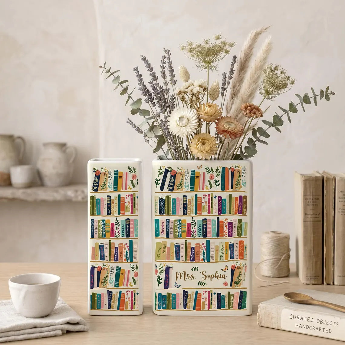 Personalized Book Ceramic Vase – Custom Name Book Lover Gift