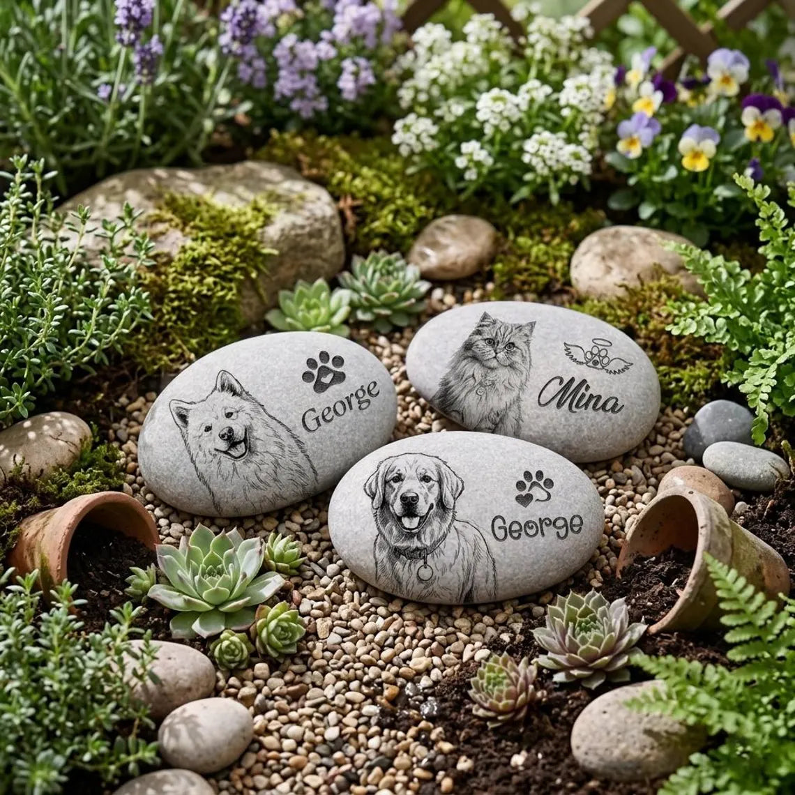 Custom Pet Portrait Memorial Stone | Personalized Dog Cat Loss Keepsake Gift