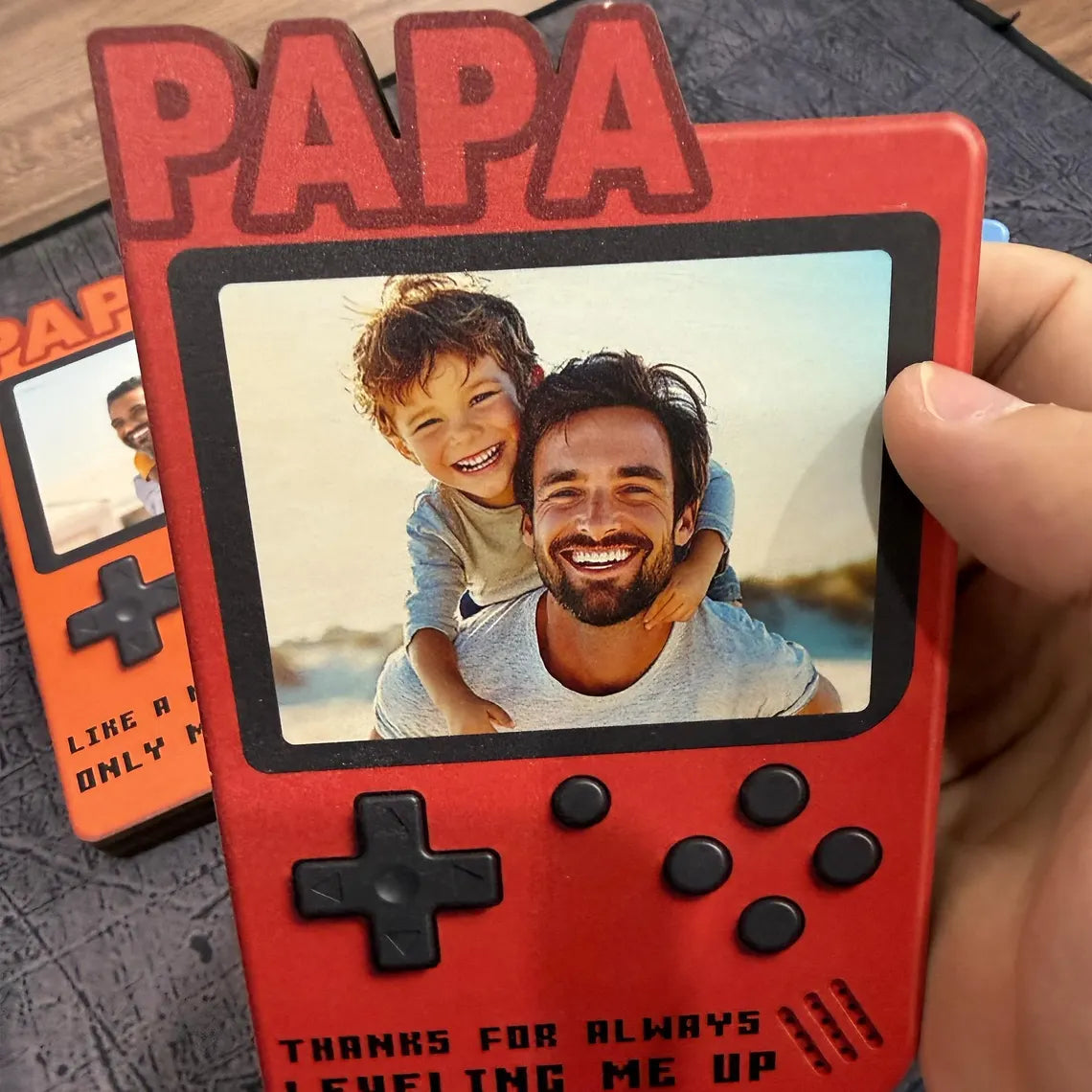 Personalized Gamer Dad Wooden Block Photo Console Gift