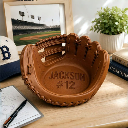 Personalized Baseball Glove Bowl | Custom Engraved Catchall Tray