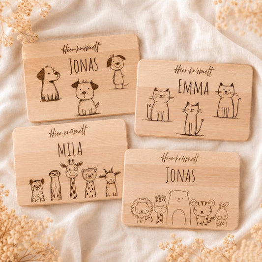 Personalized Wooden Breakfast Board with Name & Animals