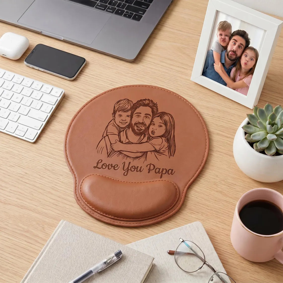 Personalized Leather Mouse Pad with Photo Sketch for Dad Gift