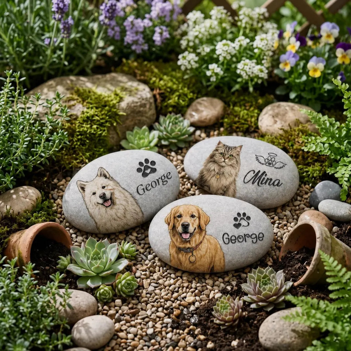Custom Pet Portrait Memorial Stone | Personalized Dog Cat Loss Keepsake Gift