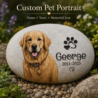 Custom Pet Portrait Memorial Stone | Personalized Dog Cat Loss Keepsake Gift