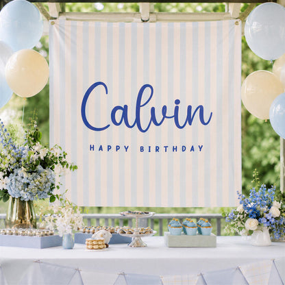 Personalized Striped Birthday Banner | Custom Fabric Party Backdrop