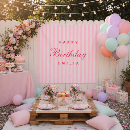Personalized Striped Birthday Banner | Custom Fabric Party Backdrop