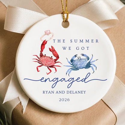 Personalized Summer Engagement Ceramic Ornament | Beach Couple Gift Crab Desgin