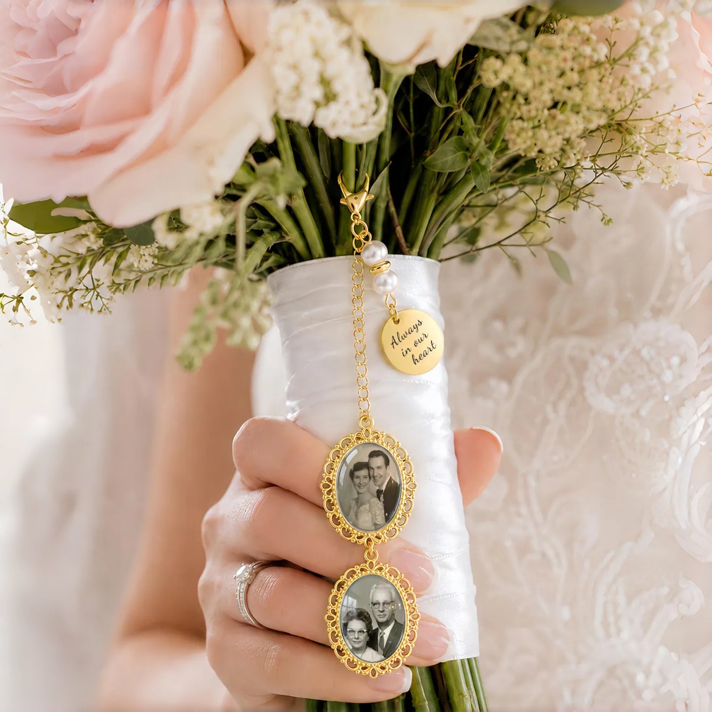 Personalized Wedding Bouquet Photo Charm – Memorial Bridal Keepsake