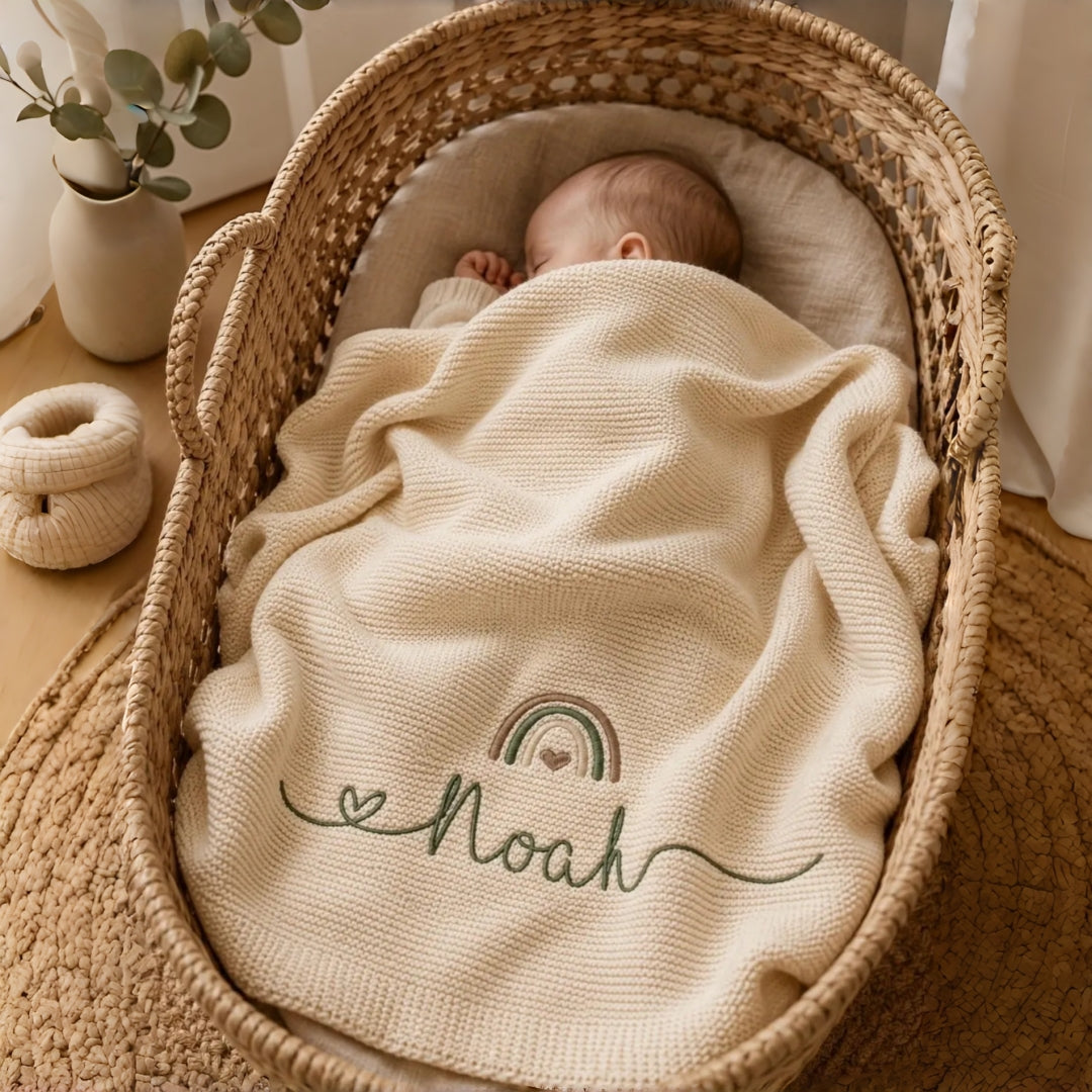 Personalized Rainbow Baby Knit Blanket | Embroidered Name