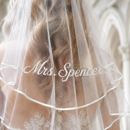 Personalized Future Mrs Veil | Custom Embroidered Bride Bachelorette Veil