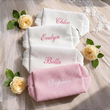 Personalized Embroidered Waffle Makeup Bag | Custom Cosmetic Bag Gift