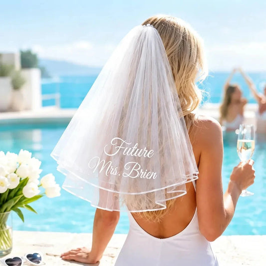 Personalized Future Mrs Veil | Custom Embroidered Bride Bachelorette Veil