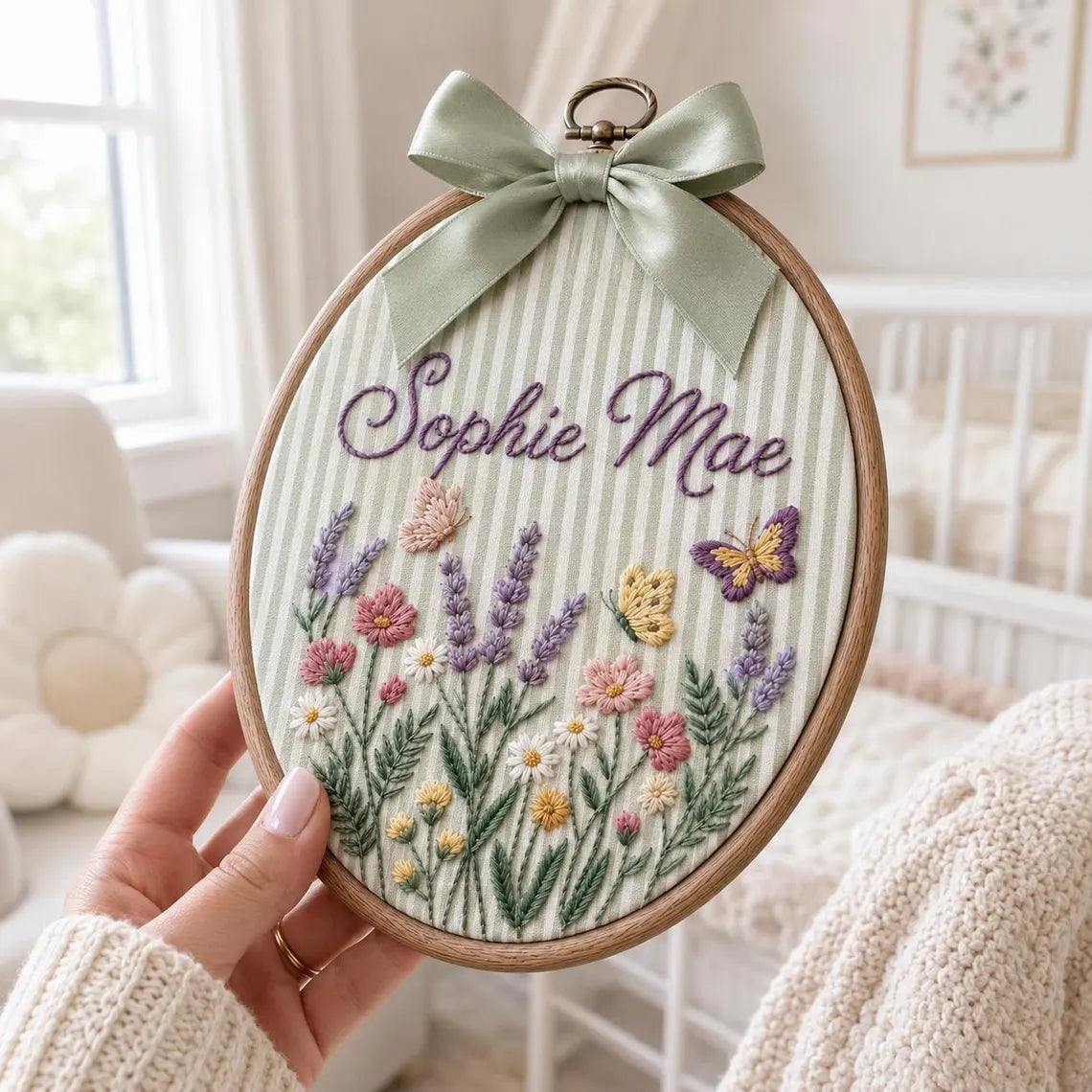 Personalized Wildflower Embroidered Name Hoop | Custom Nursery Wall Decor