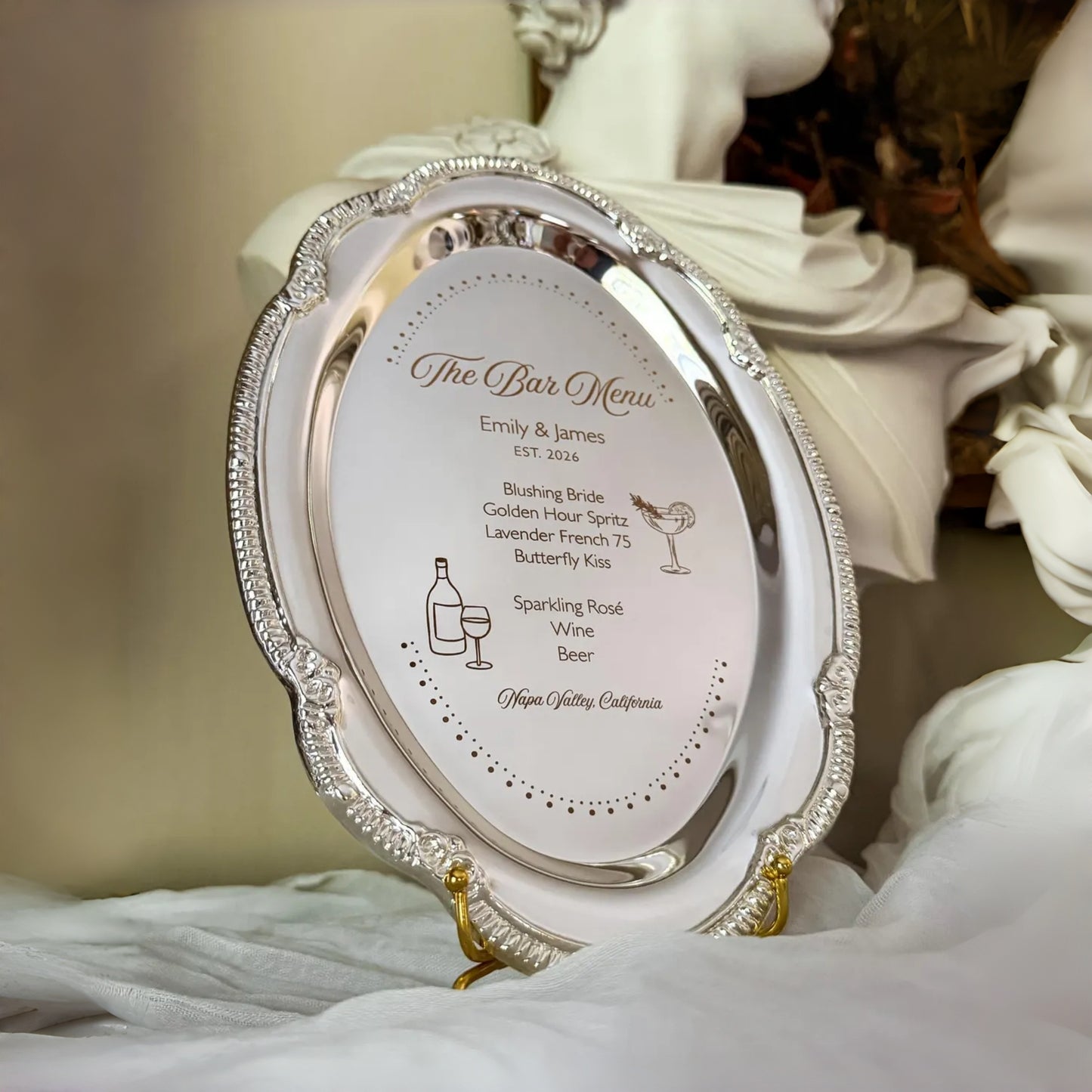 Personalized Engraved Signature Drink Sign | Wedding Bar Menu Display