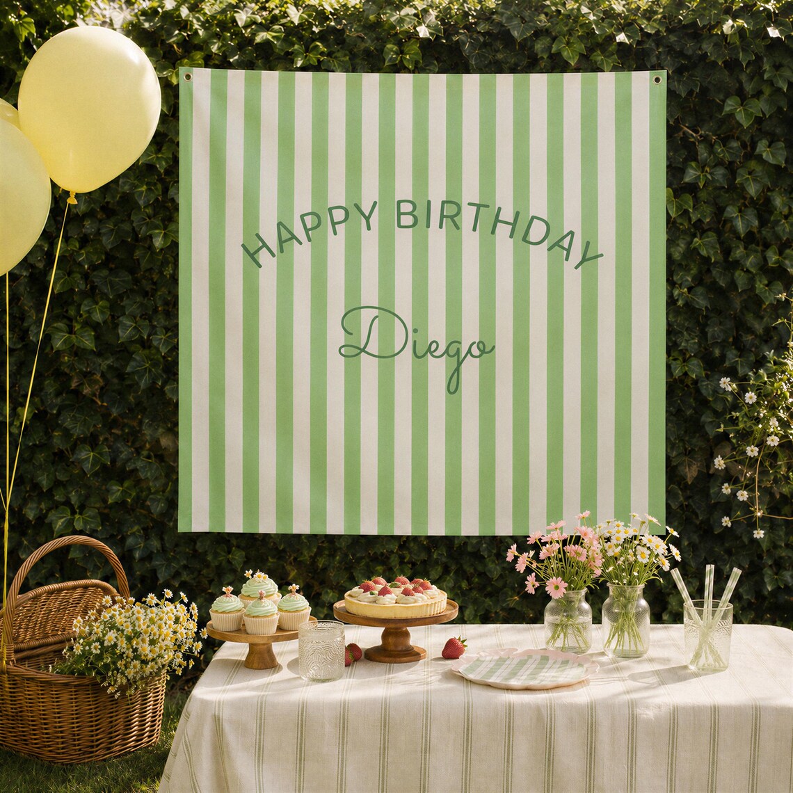 Personalized Striped Birthday Banner | Custom Fabric Party Backdrop