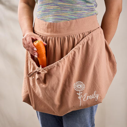 Personalized Gardening Apron with Birth Flower | Embroidered Cotton Linen Garden Apron