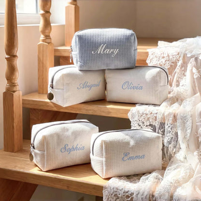 Personalized Embroidered Waffle Makeup Bag | Custom Cosmetic Bag Gift