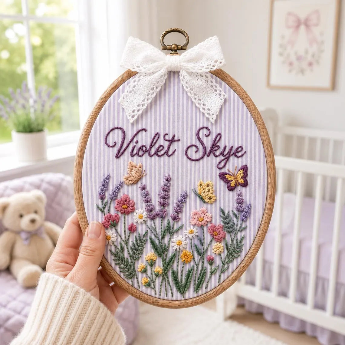 Personalized Wildflower Embroidered Name Hoop | Custom Nursery Wall Decor