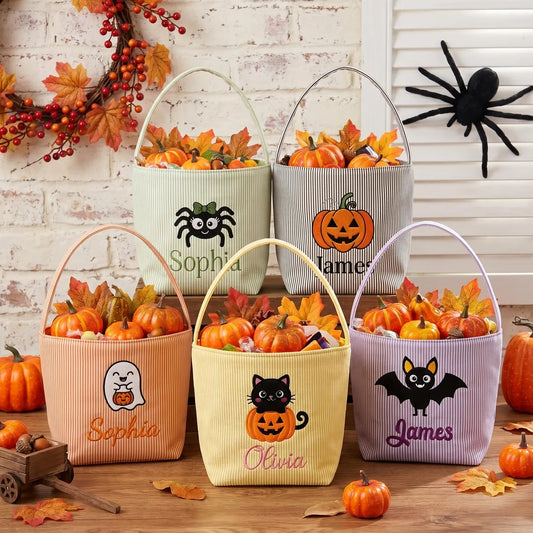 Personalized Halloween Trick-or-Treat Basket | Embroidered Kids Candy Bag