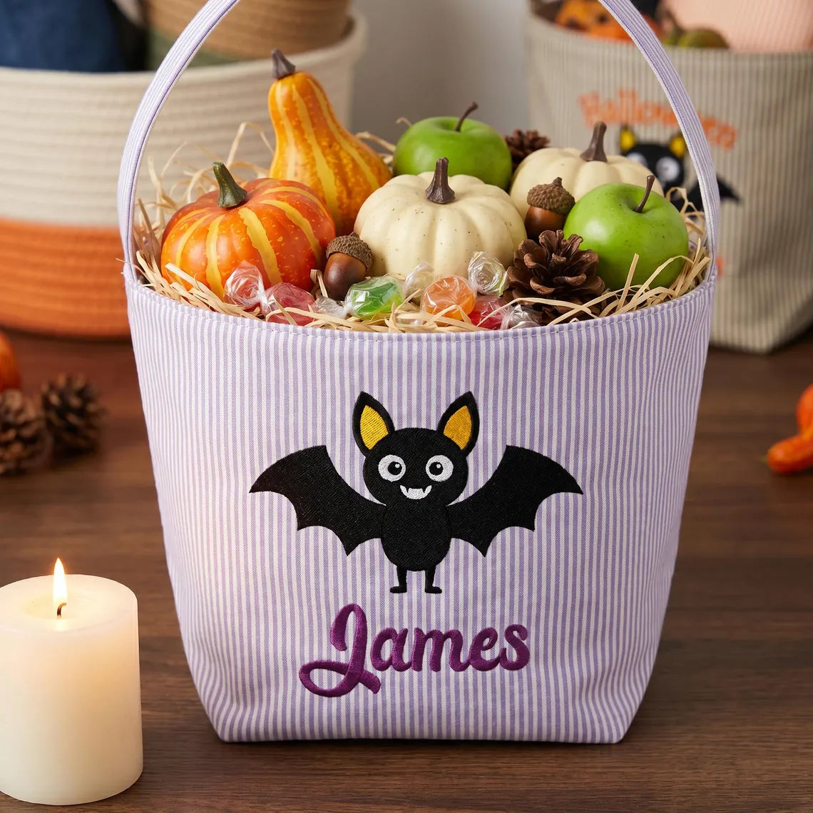 Personalized Halloween Trick-or-Treat Basket | Embroidered Kids Candy Bag
