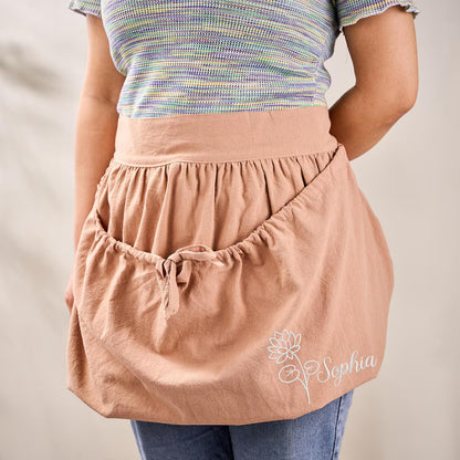 Personalized Gardening Apron with Birth Flower | Embroidered Cotton Linen Garden Apron