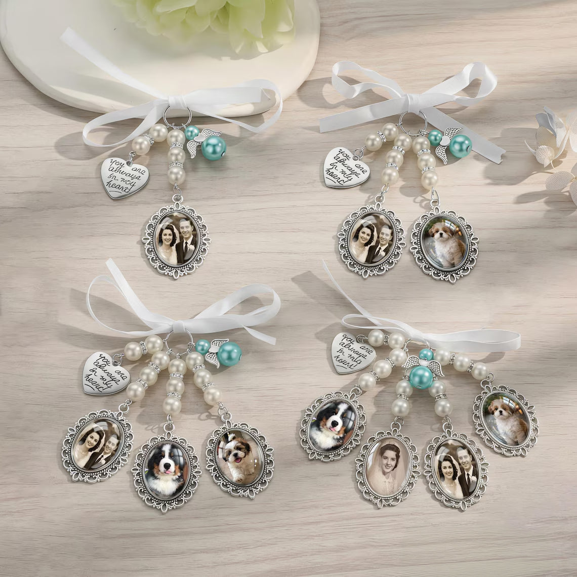 Personalized Wedding Bouquet Photo Charm Engraved Memorial Keepsake