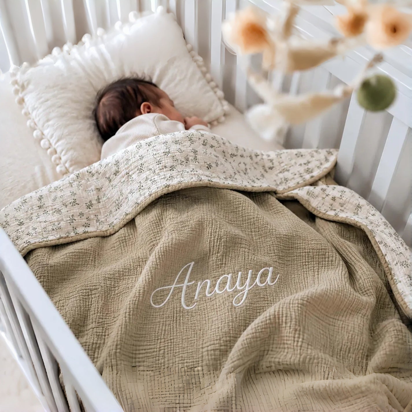Personalized Muslin Baby Blanket | Custom Embroidered Name Gift