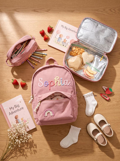 Personalized Corduroy Kids Backpack Set with Name | Custom School Bag