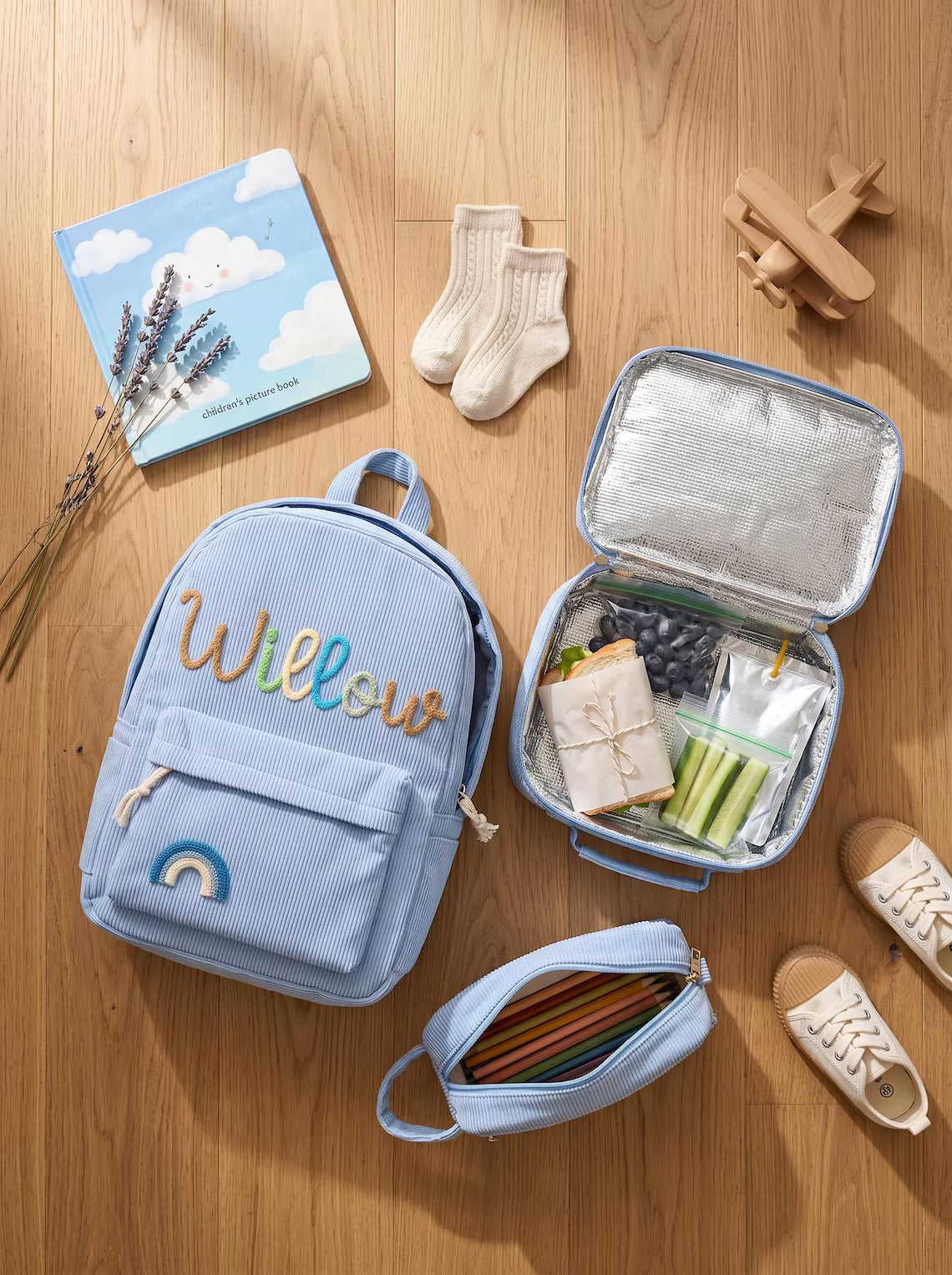 Personalized Corduroy Kids Backpack Set with Name | Custom School Bag
