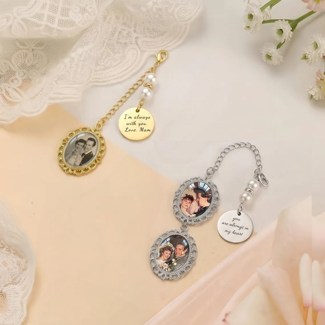 Personalized Wedding Bouquet Photo Charm – Memorial Bridal Keepsake