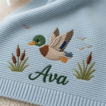 Personalized Mallard Duck Baby Knit Blanket | Custom Name Gift