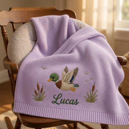 Personalized Mallard Duck Baby Knit Blanket | Custom Name Gift