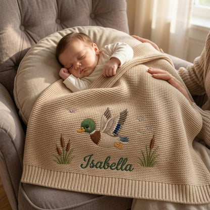 Personalized Mallard Duck Baby Knit Blanket | Custom Name Gift