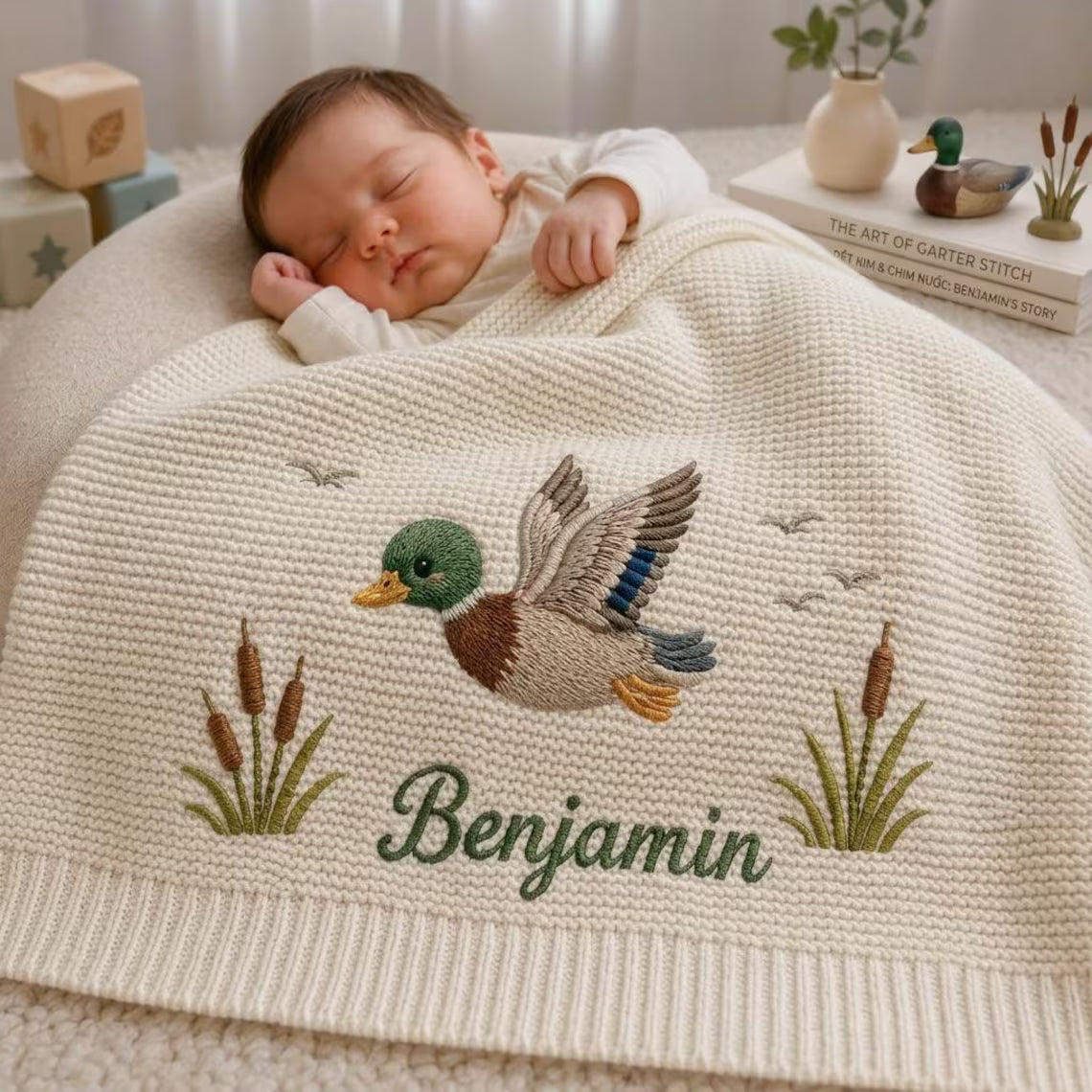 Personalized Mallard Duck Baby Knit Blanket | Custom Name Gift